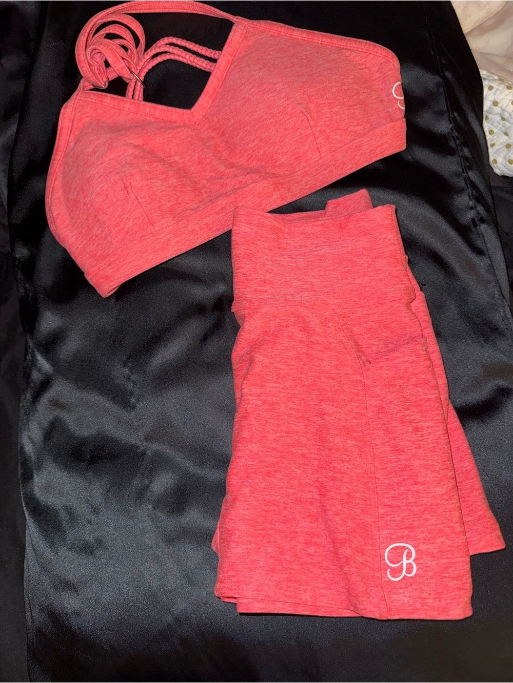 Bombshell Sportswear Pink/Coral Strappy Sports bra & Curves Shorts Set